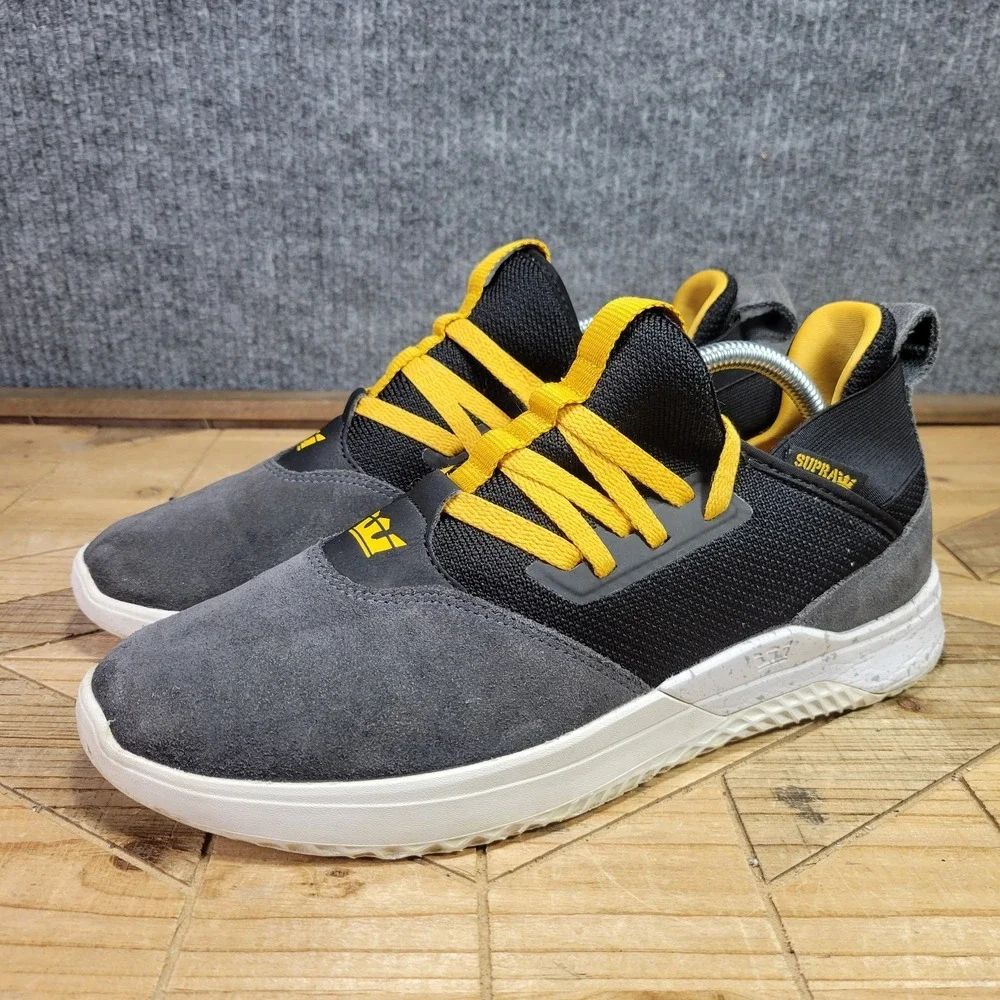 Supra‎ Titanium Men's 10 Gunmetal Gray Black Gold Athletic Suede Modern Sneakers - Picture 2 of 13